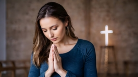 教堂双手合十祷告的美女图片